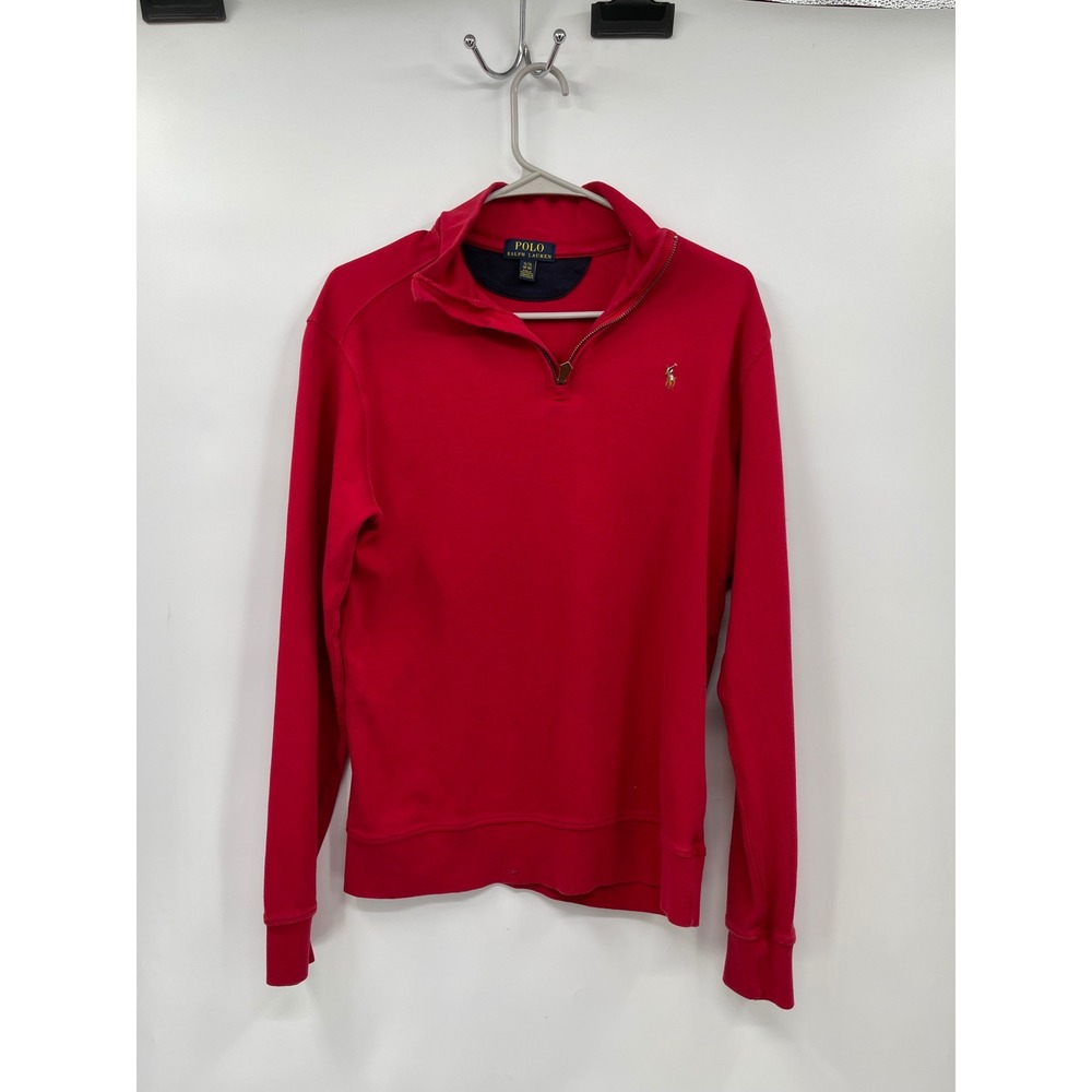 Kids Polo Ralph Lauren Red Quarter Zip Sweatshirt Cotton Size XL TG 18 20